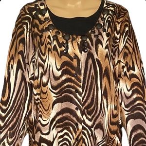 Monroe & Main Sweater Cardigan 2X  Button Front Animal Print Brown Long Sleeves